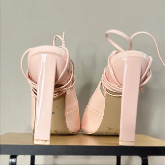Call It Spring Blush Pink Patent Lace-Up 4” Triangle Block Heels – Size 7 EUC - Picture 11 of 15